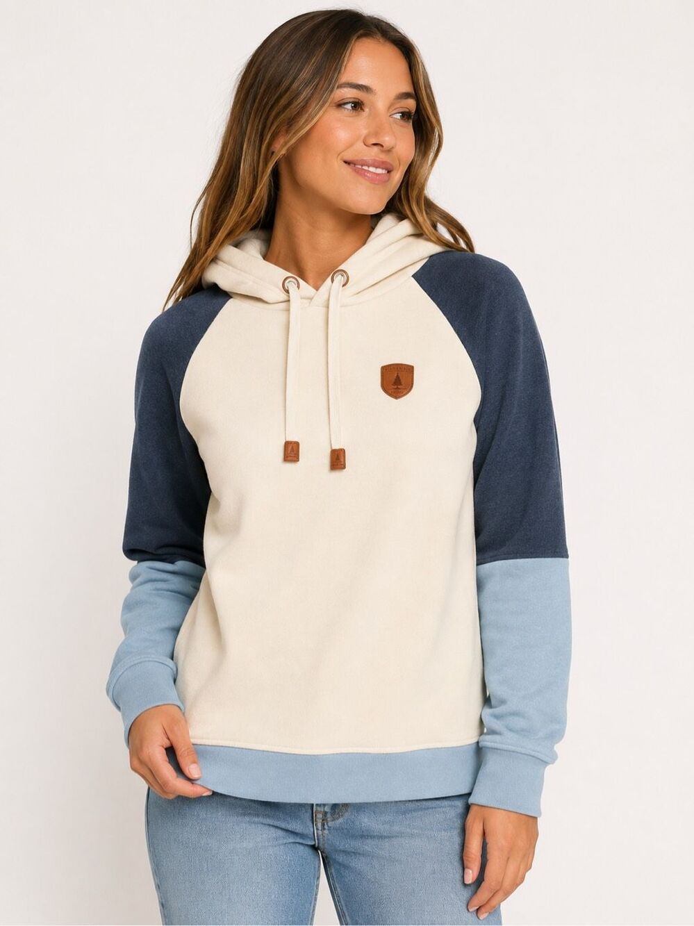 Wanakome Colorblock Blue Cream Pullover Hoodie Sweatshirt Size Large